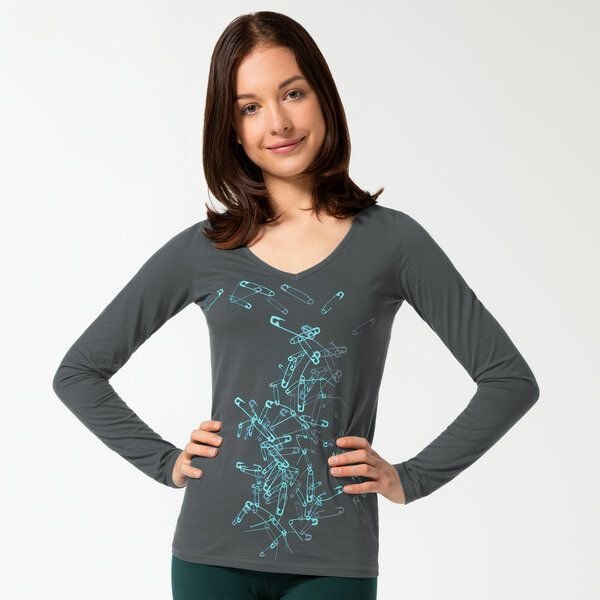 Spangeltangel Langarmshirt "Sicherheitsnadeln", Damenshirt, Siebdruck, Biobaumwolle