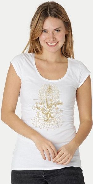 Peaces.bio - handbedruckte Biomode Bio-Damen-Roundneck-Shirt "Ganesha"