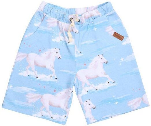 Kinder Shorts GOTS zertifiziert Bio-Baumwolle, Hellblau, Vogel-Muster, Walkiddy