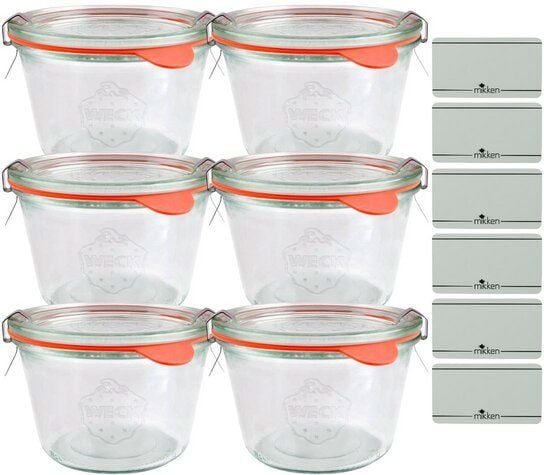 Thumbnail - mikken 6er Set Weck Sturzgläser 80 / 140 / 160 / 290 / 370 / 580 / 850 ml Glas mit Etiketten