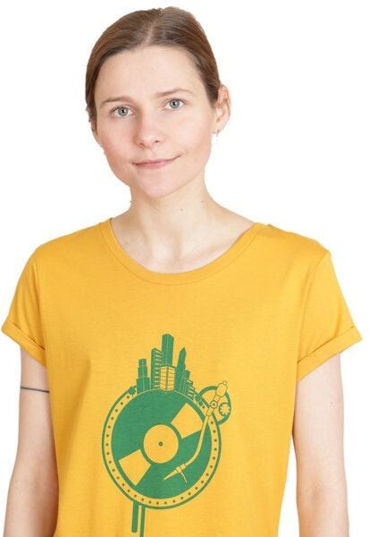 Spangeltangel Damenshirt "Weltscheibe", ocker, T-Shirt, Siebdruck