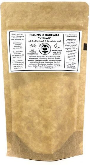Two Hands BIO Peeling „UrKraft“ mit Bio-Patchouli & Bio-Weihrauch- Badesalz - Plastikfrei - Bio Vegan