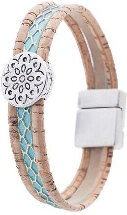 Kork-Deko Modisches Armband aus Kork, türkies mit seilbernem Element