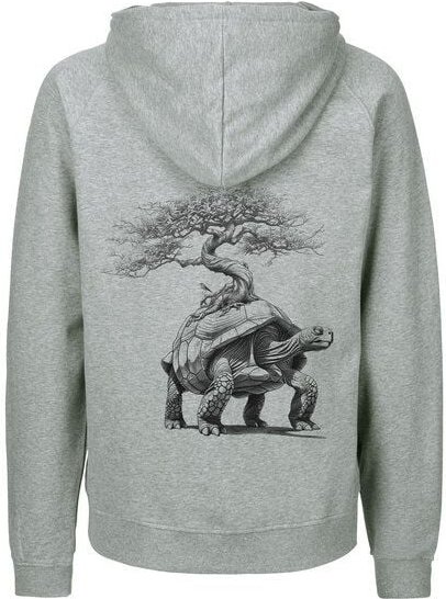 HANDGEDRUCKT "Lange Reise" Männer Zip-HOODY aus reiner Biobaumwolle (kbA)