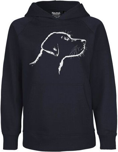 HANDGEDRUCKT "Fellnase" Kinder-Hoody aus reiner Biobauwolle (kbA) Hund