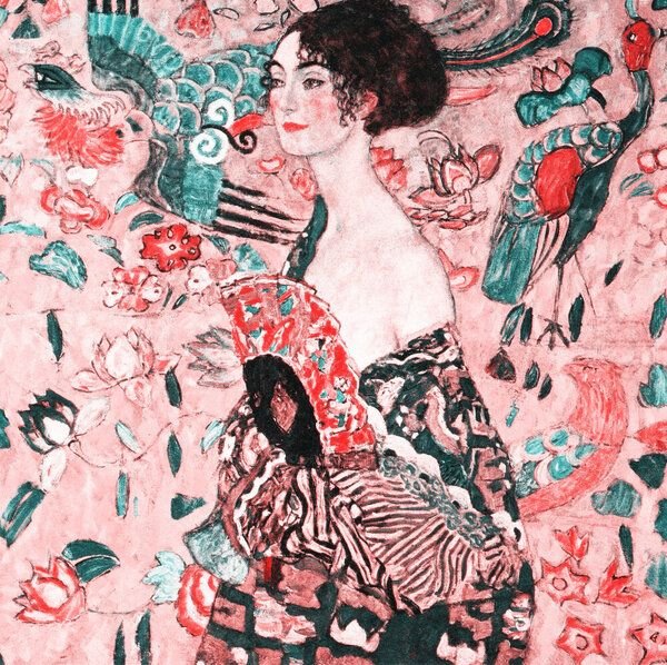Photocircle Poster / Leinwandbild - Gustav Klimt: Frau mit Fächer (pink)