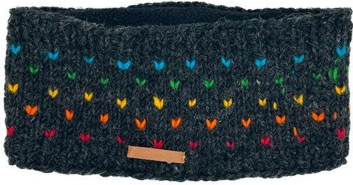 short'n'pietz Schurwollstirnband, handgestrickt anthrazit mit bunten Farbtupfern