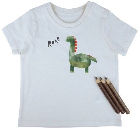 Meladi Kinder Baby-Shirt aus Biobaumwolle - Dinosaurier auf Natural Raw