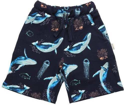 Kinder Shorts – Dunkelblau mit Wal-Print, bequem, elastischer Bund, Sommer-Shorts | Walkiddy