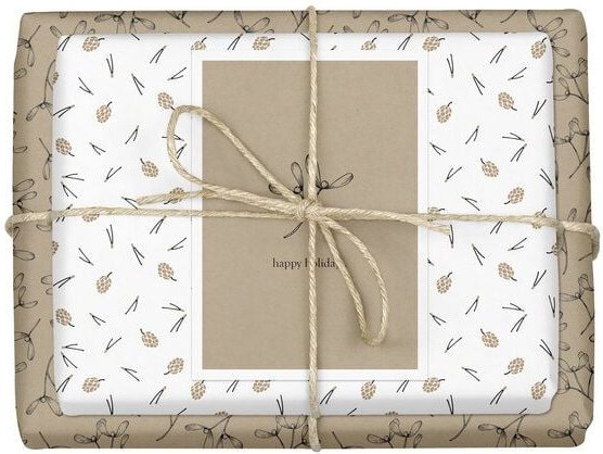 dabelino Geschenkpapier Set: Weihnachten "Tannenzapfen + Mistel": 4x Bögen + 1x Weihnachtskarte