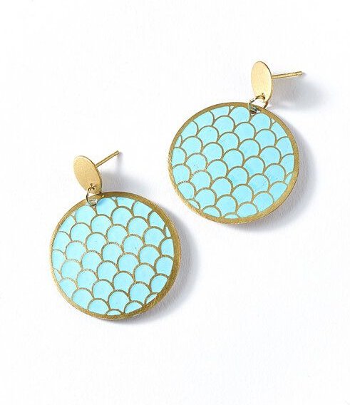Frida Feeling Ohrstecker Dhavala, kurz, gold-farben / blaugrün
