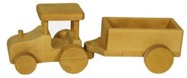 Mitienda Shop Traktor mit Anhänger aus Holz 33cm