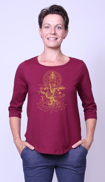 Peaces.bio - handbedruckte Biomode Bio-Damen-3/4 Arm Shirt Ganesha