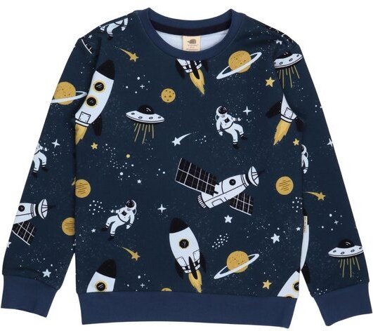 Kinder Sweatshirt Bio-Baumwolle GOTS "Space Trip" dunkelblau – veganes, fair produziertes Walkiddy Sweatshirt mit Weltra...