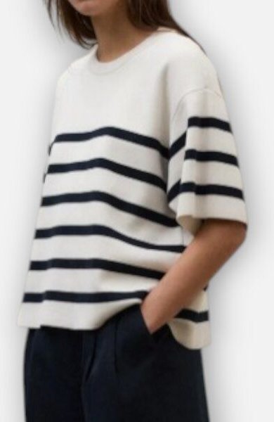 ECOALF Kurzarm Pullover weiß mit blauen Streifen