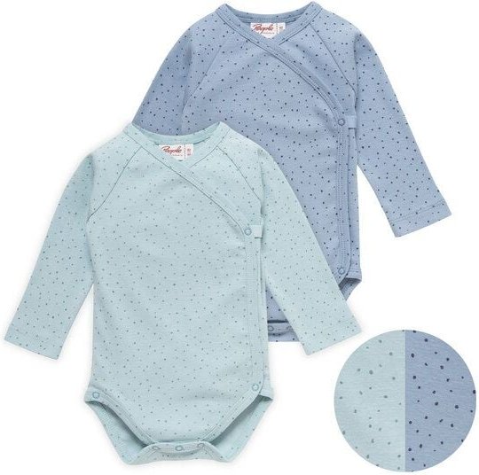 People Wear Organic Langarm Wickelbody, 2er Pack, blau und mint, "Tupfen", Bio-Baumwolle