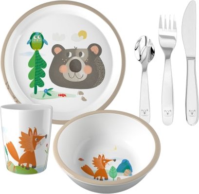 Kindergeschirr-Set Waldtiere, Kindergeschirr mit Besteck, 6-teilig