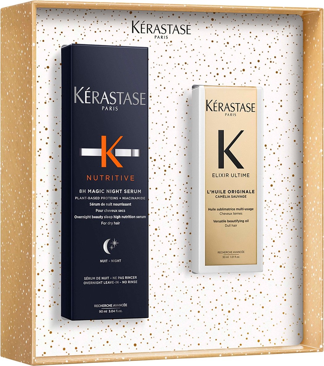Kérastase Iconics Set for Nourishment, 8H Magic Night Serum with Niacinamide & Travel Size Elixir Ultime Hair Oil