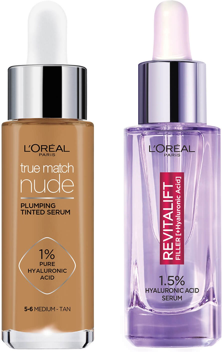 L'Oreal Paris Hyaluronic Acid Revitalift Filler Serum and True Match Tinted Serum Duo (Various Shades) - 5-6 Medium Tan