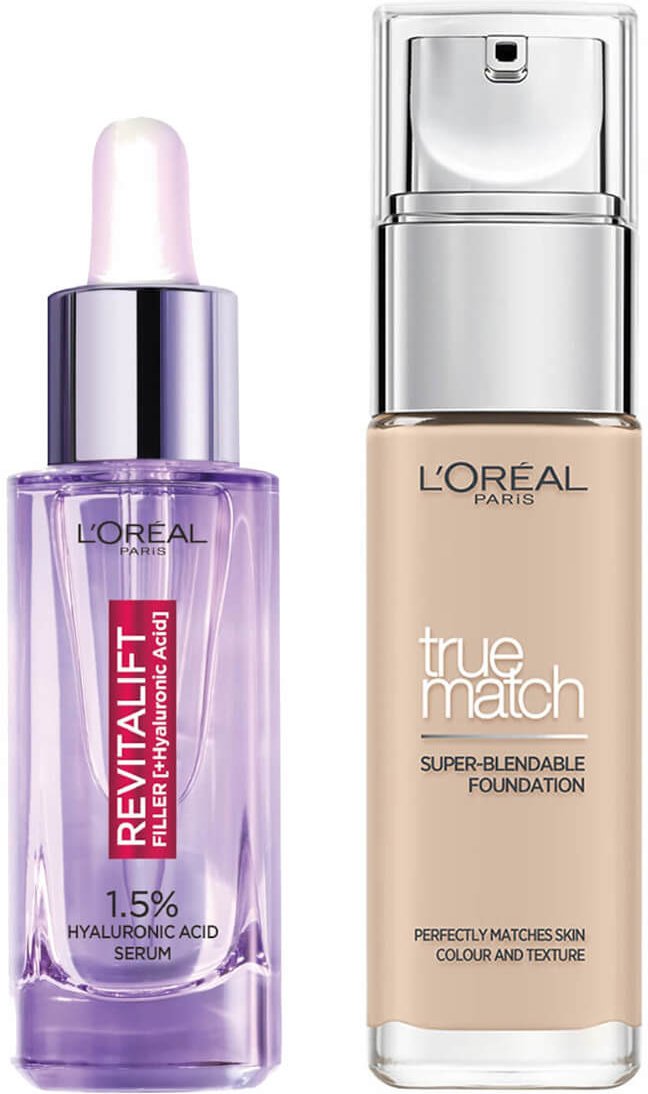 L’Oreal Paris Hyaluronic Acid Filler Serum and True Match Hyaluronic Acid Foundation Duo (Various Shades) - 1C Rose Ivor...