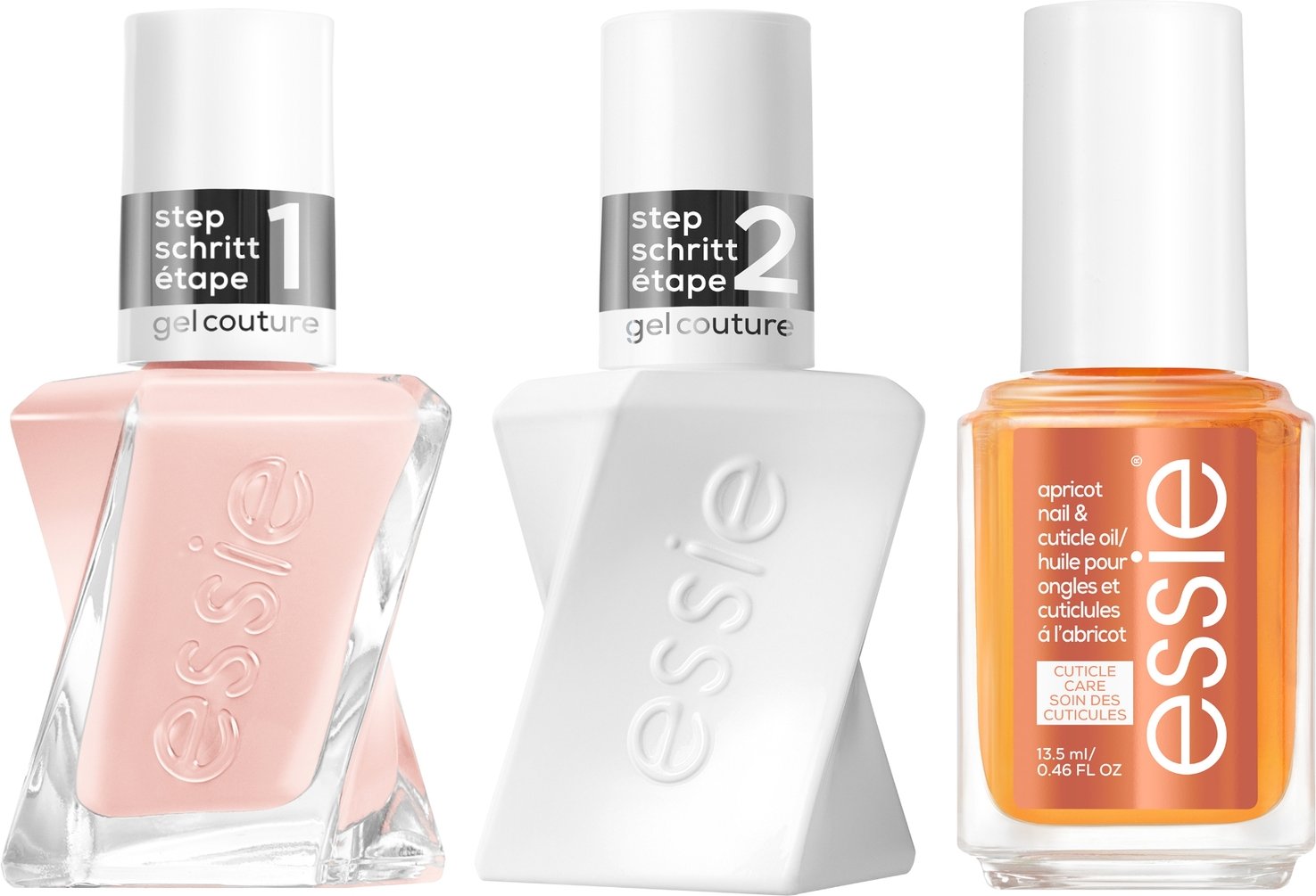 essie Gel Couture Nude Nail Polish Top Coat and Apricot Cuticle Oil Care Bundle