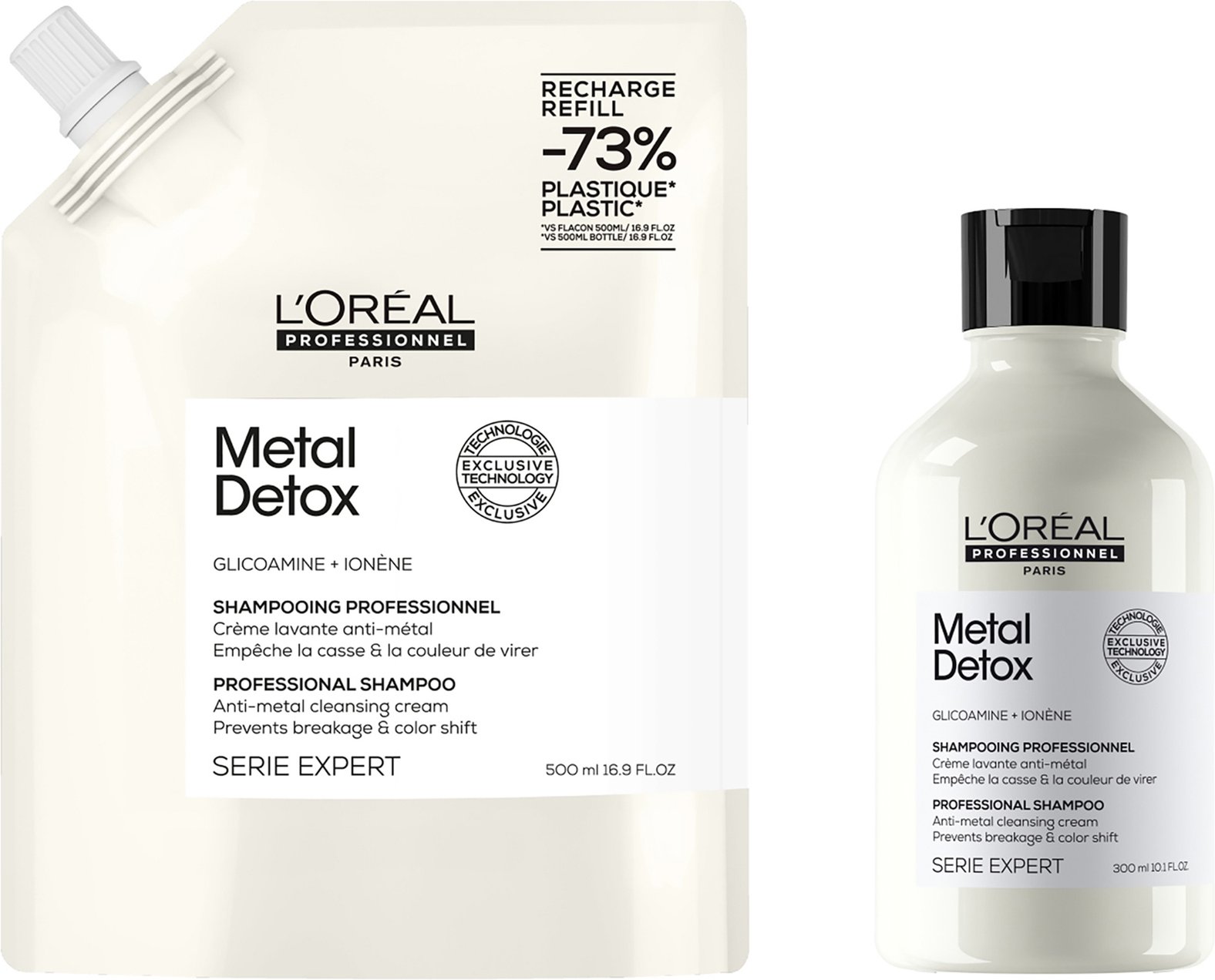 L’Oréal Professionnel Metal Detox Shampoo 300ml and Refill Pack 500ml for breakage & colour protection