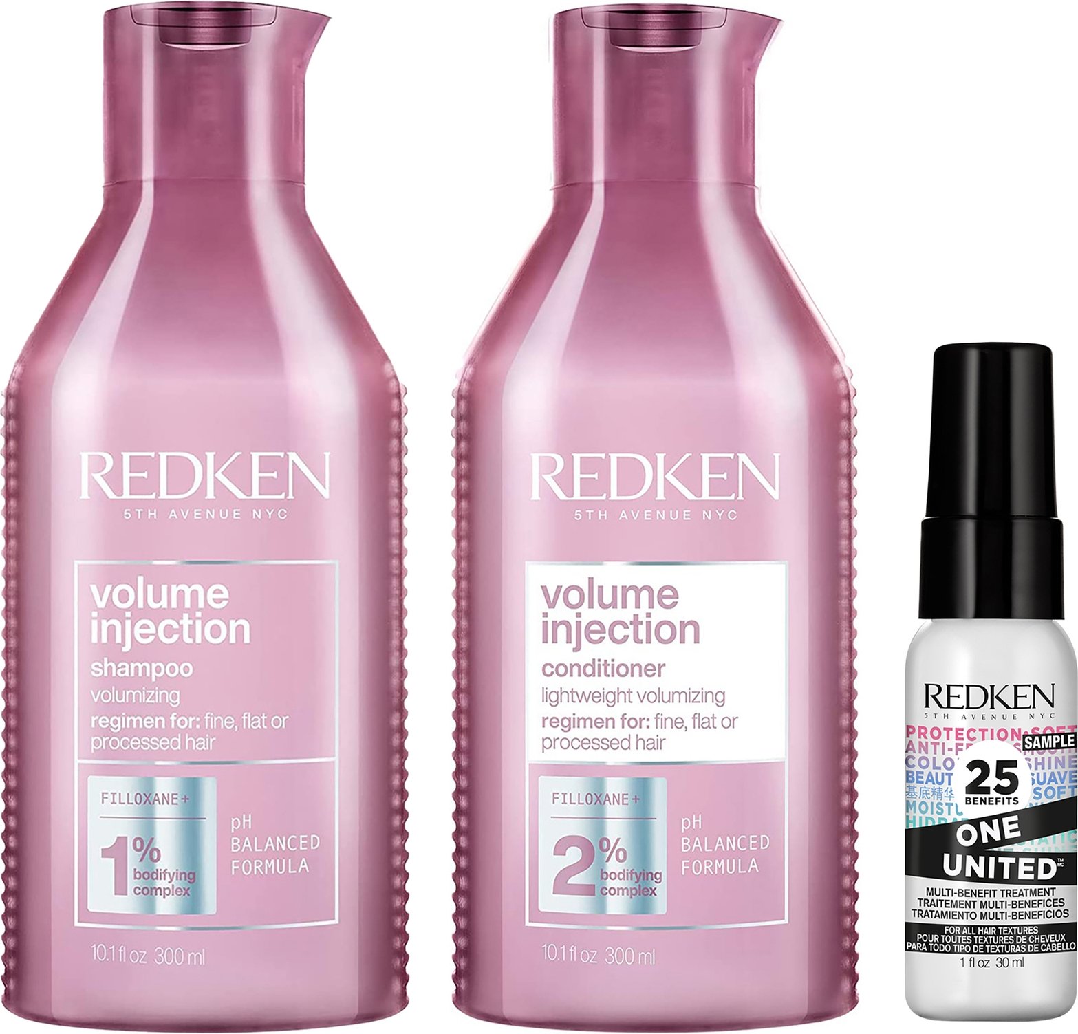 Redken Volume Injection Shampoo and Conditioner with One United Multi-Benefit Spray Bundle