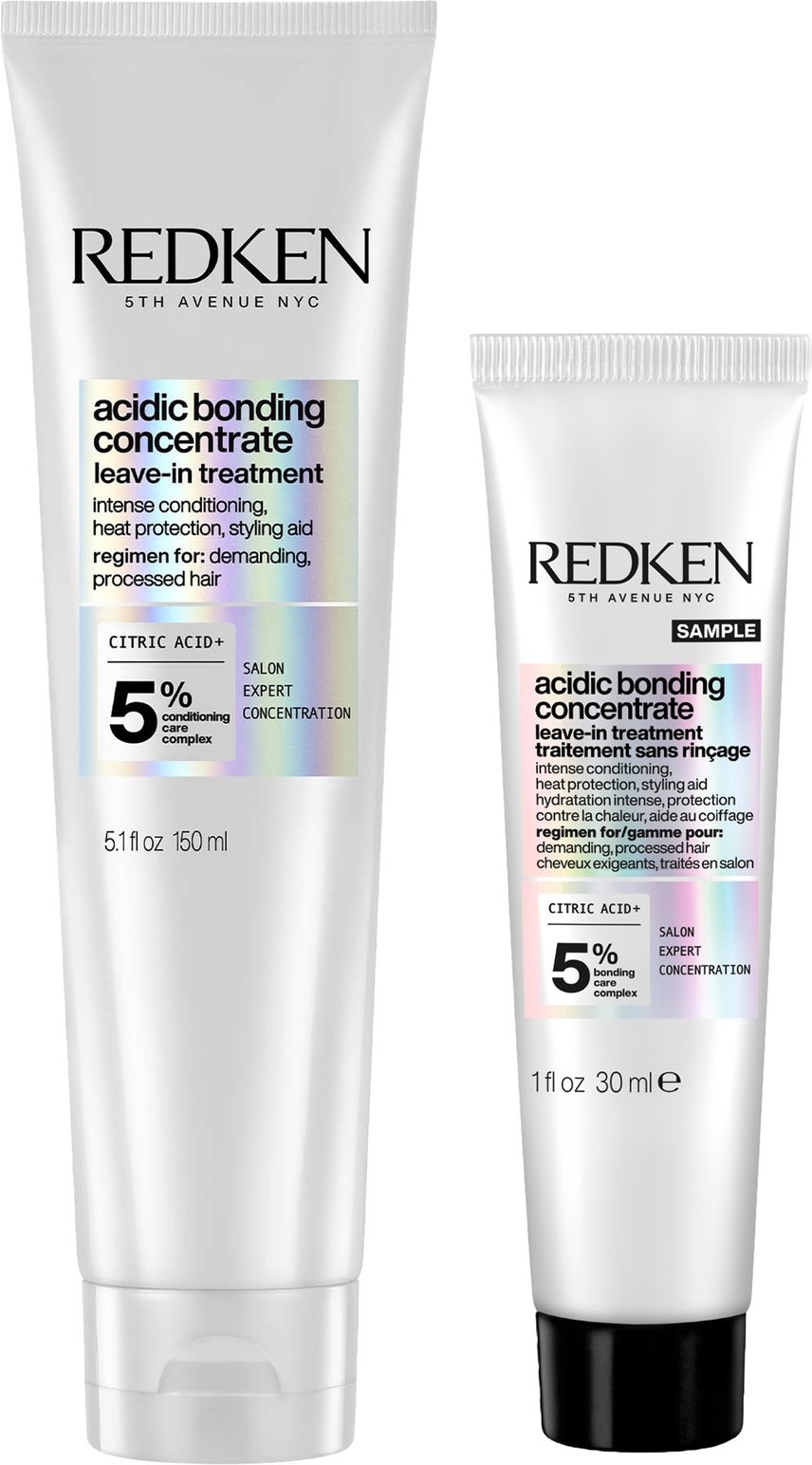 Redken Acidic Bonding Concentrate Leave-In Treatment 150ml with Travel Size Leave-In Treatment 30ml, Bond Repair Bundle