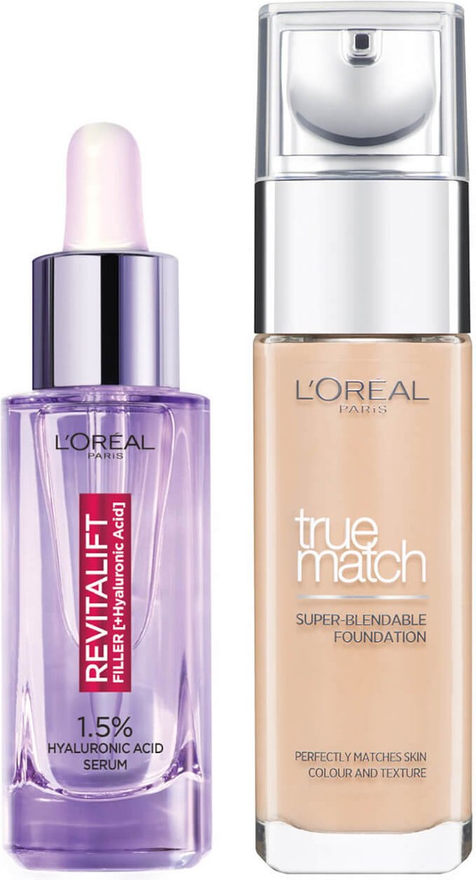 L’Oreal Paris Hyaluronic Acid Filler Serum and True Match Hyaluronic Acid Foundation Duo (Various Shades) - 7W Golden Am...