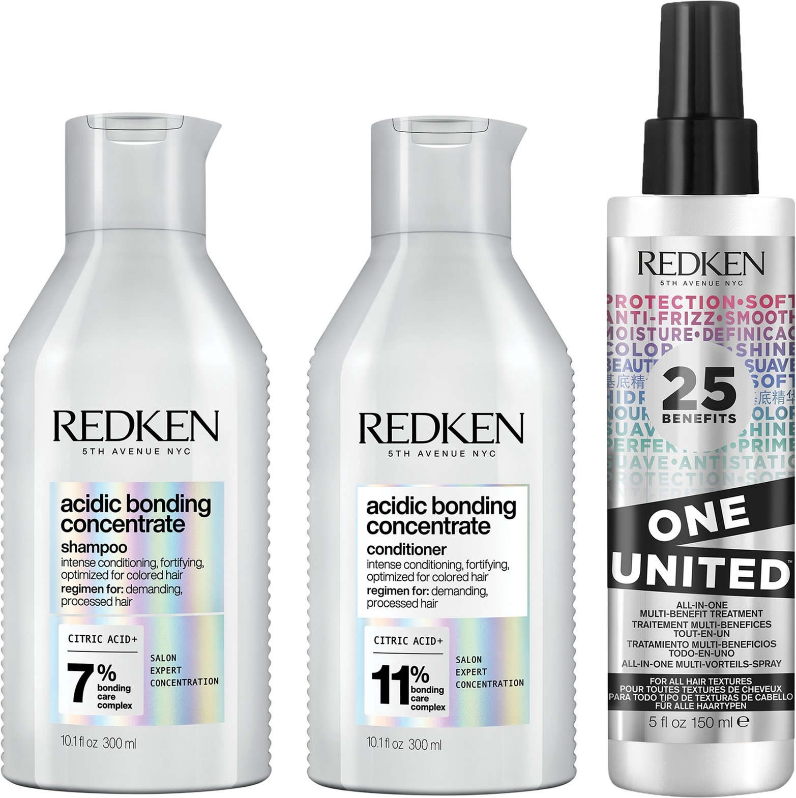 Thumbnail - Redken Acidic Bonding Concentrate Shampoo, Conditioner and One United Multi-Benefit Leave-in Treatment Bond Repair Bundl...