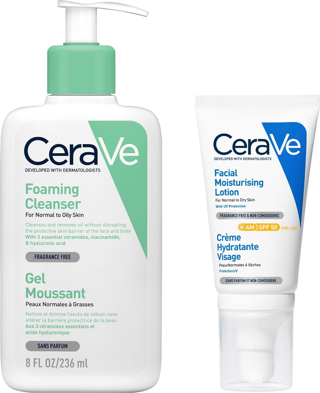 CeraVe Morning Cleanse and Protect Duo for Oily Skin, Cleanser with Niacinamide and Moisturiser with SPF 50 and Hyaluron...