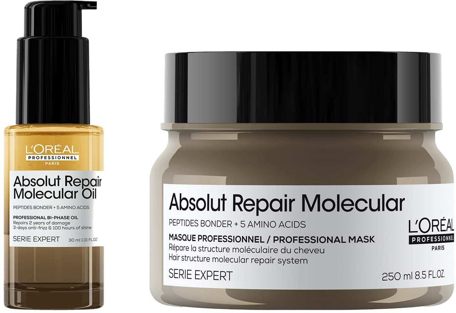 L'Oréal Professionnel Absolut Repair Molecular Rinse-off Hair Mask 250ml & Bi-Phase Hair Oil for Damaged Hair 30ml