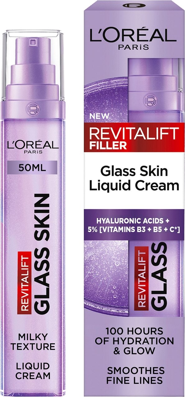 L'Oréal Paris Revitalift Filler Glass Skin Liquid Cream Face Moisturiser, 50ml