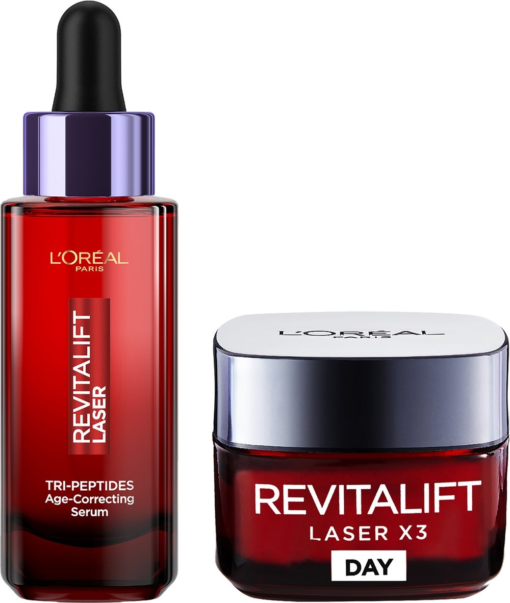 L'Oréal Paris Revitalift Laser Age-Correcting Routine Bundle with Tri-Peptides Serum 30ml & Day Moisturiser 50ml
