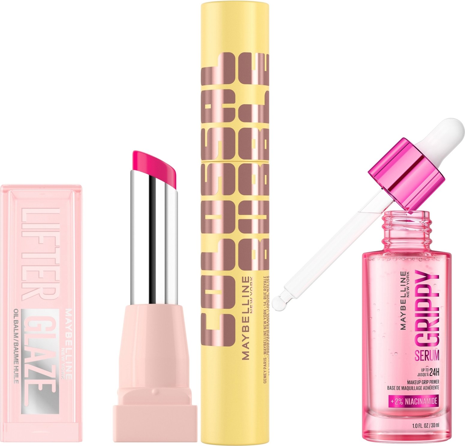 Maybelline Viral Favourites Make Up Bundle with Grippy Primer, Colossal Mascara and Lifter Glaze Lip Balm (Various Shade...