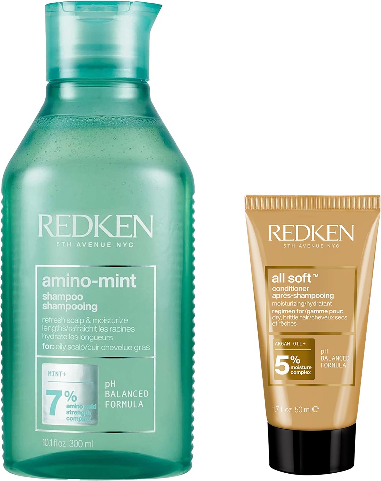 Redken Amino Mint Scalp Cleansing for Greasy Hair Shampoo and All Soft Conditioner Bundle