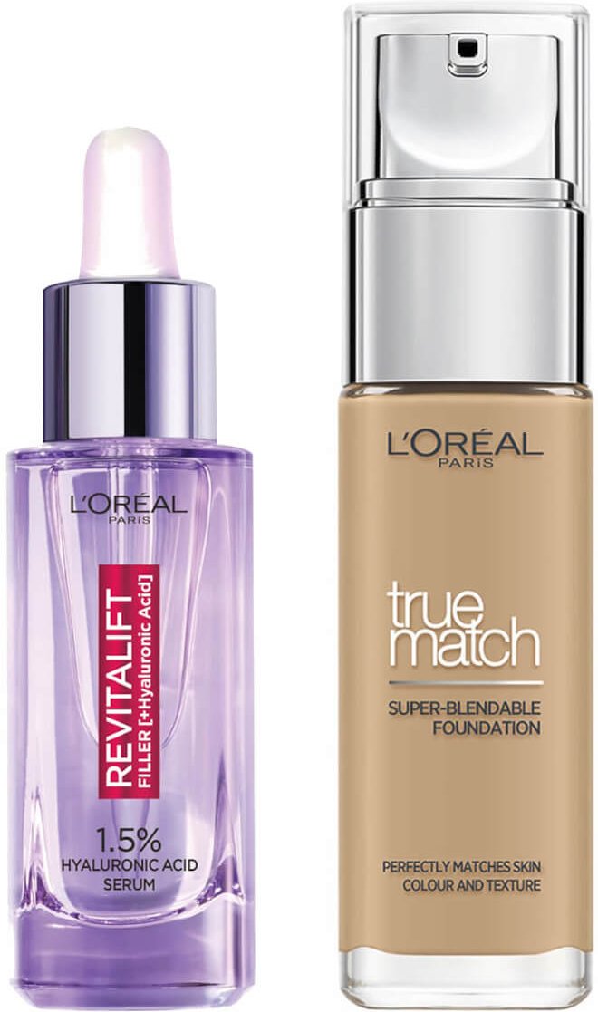 L’Oreal Paris Hyaluronic Acid Filler Serum and True Match Hyaluronic Acid Foundation Duo (Various Shades) - 3W Golden Be...