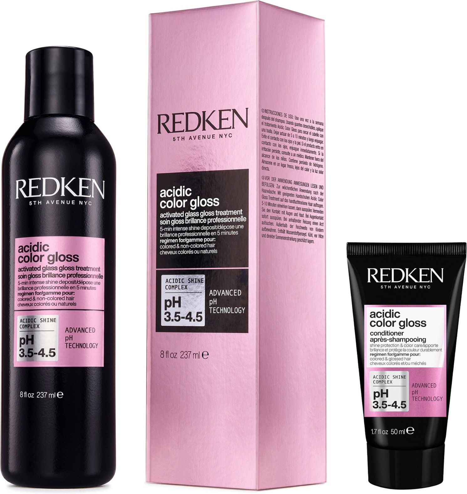 Redken Acidic Color Gloss Activated Glass Gloss Treatment 237ml and Conditioner Mini 50ml, Glass-Like Shine