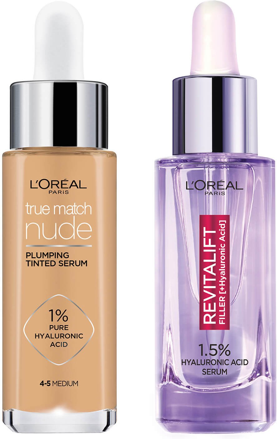 L'Oreal Paris Hyaluronic Acid Revitalift Filler Serum and True Match Tinted Serum Duo (Various Shades) - 4-5 Medium
