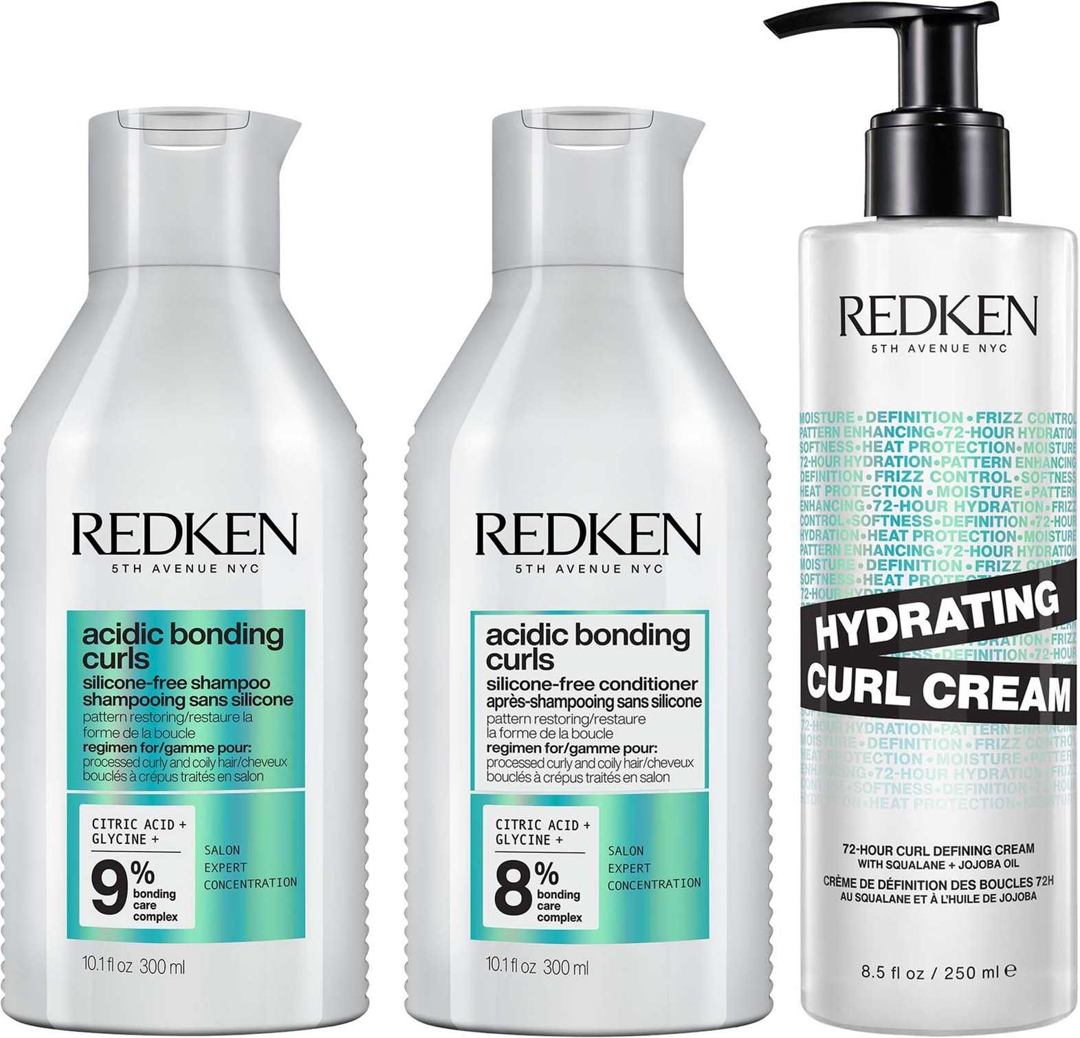 Redken Acidic Bonding Curls Shampoo Conditioner and Hydrating Curl Cream for Restoring Damaged Curls and Coils