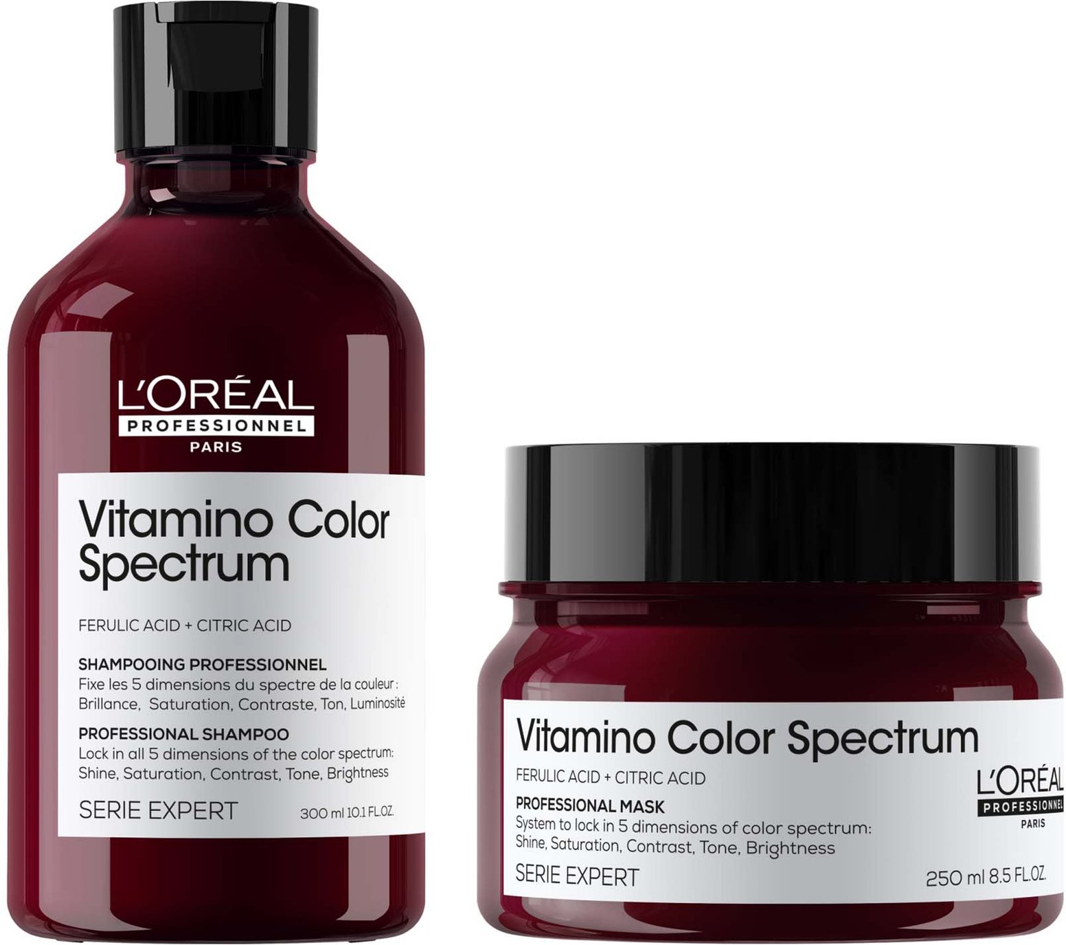 L'Oréal Professionnel Vitamino Color Spectrum Shampoo 300ml and Rinse Off Hair Mask 250ml Bundle for Coloured Hair