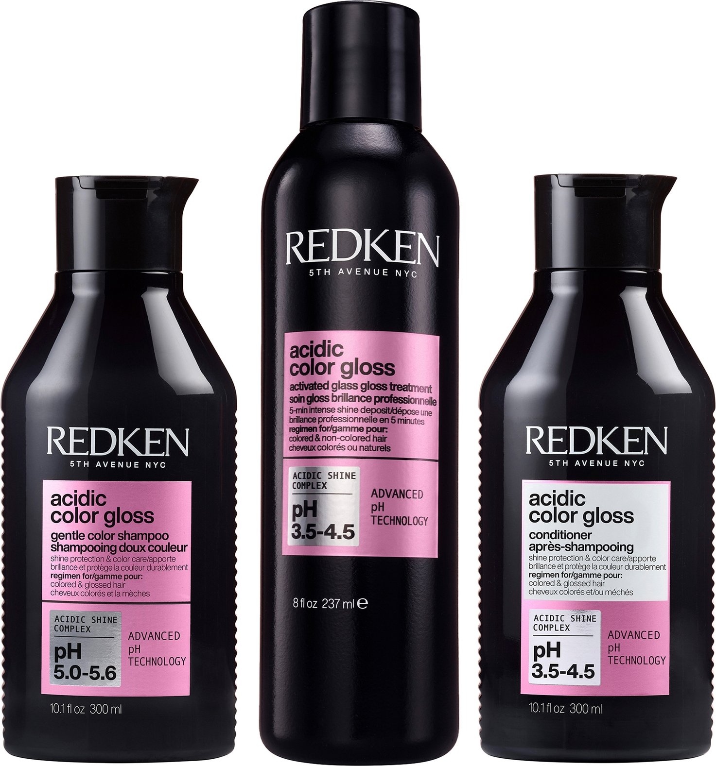 Redken Acidic Color Gloss Shampoo 300ml, Activated Glass Gloss Treatment 237ml and Conditioner 300ml