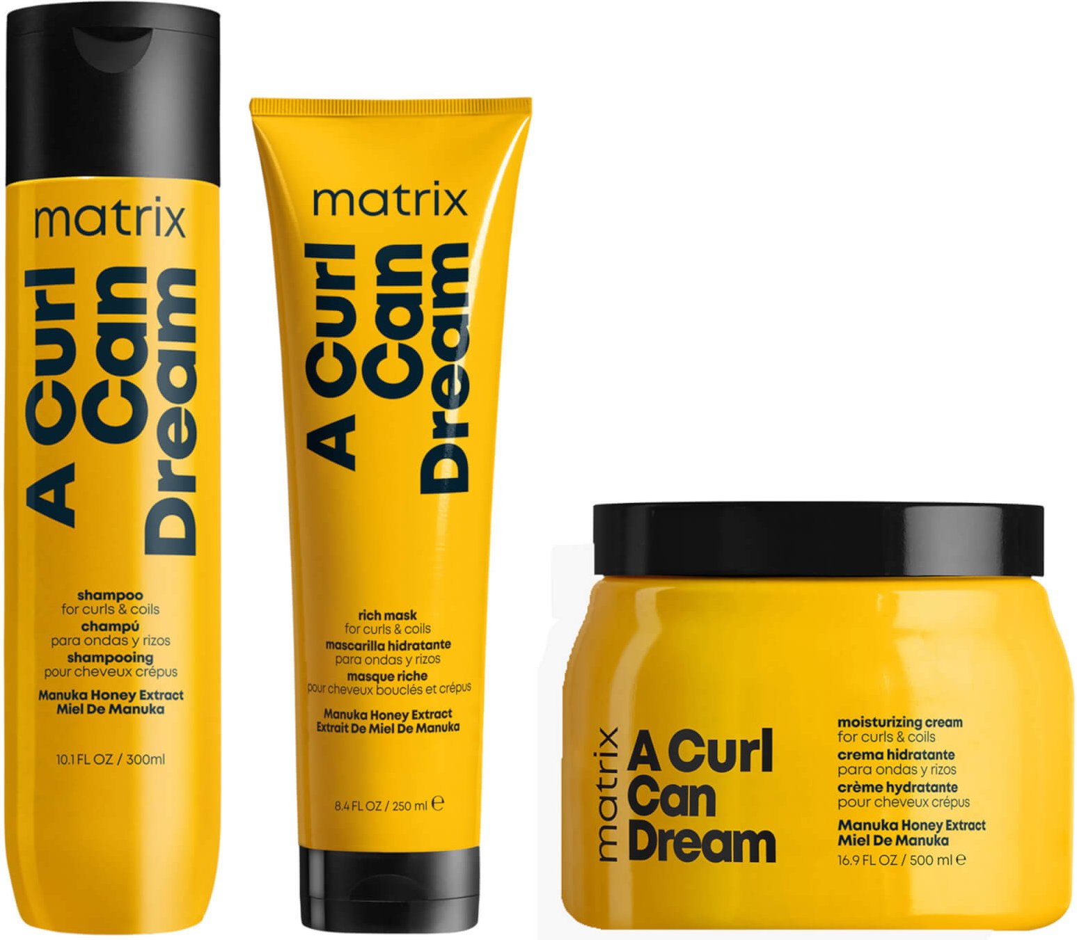 Matrix A Curl Can Dream Manuka Honey Infused Shampoo, Mask and Leave-in Cream Routine for Curls and Coils