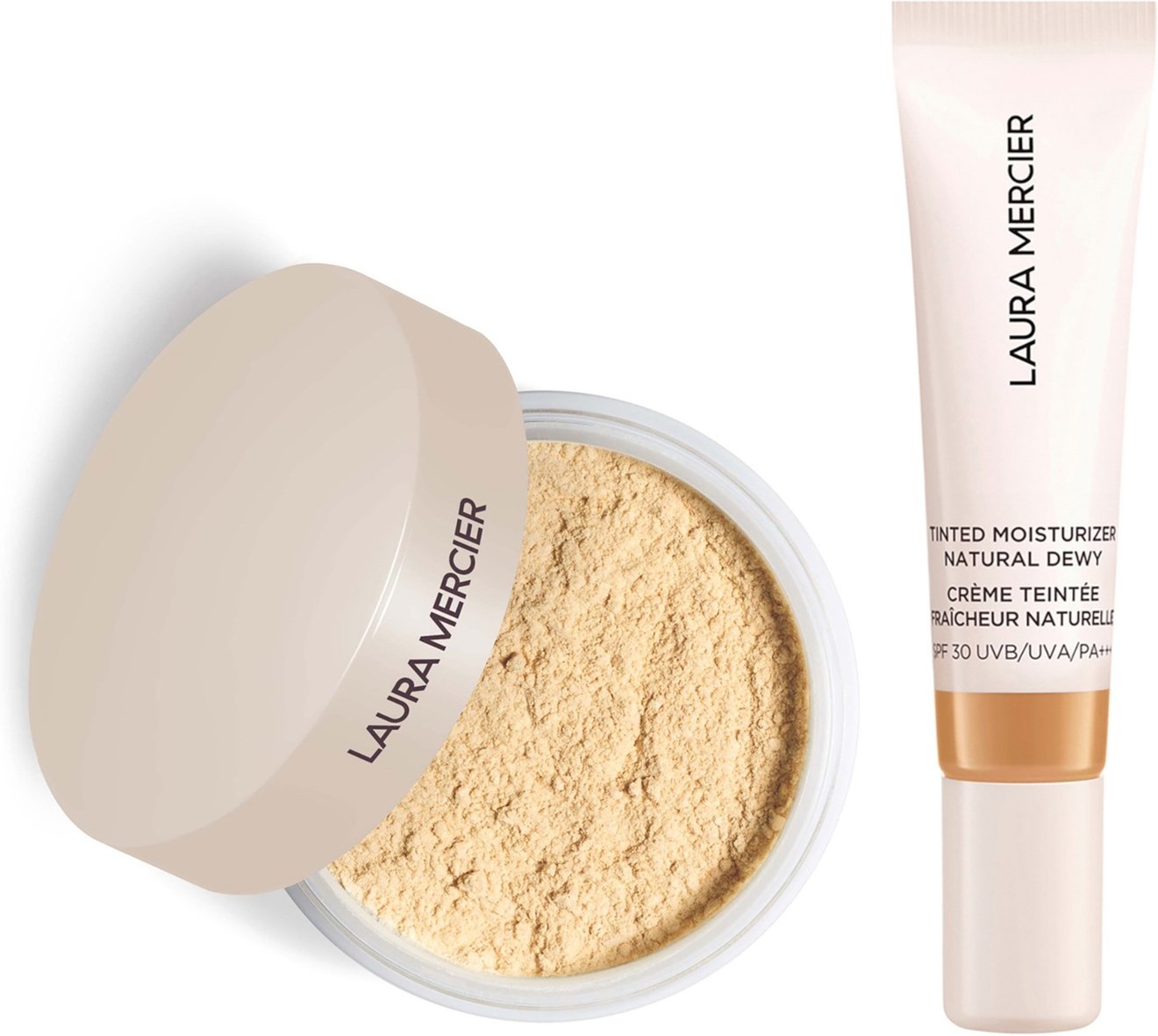 Laura Mercier Mini Translucent Loose Setting Powder Ultra Blur and Travel Size Tinted Moisturiser Dewy Duo (various shad...