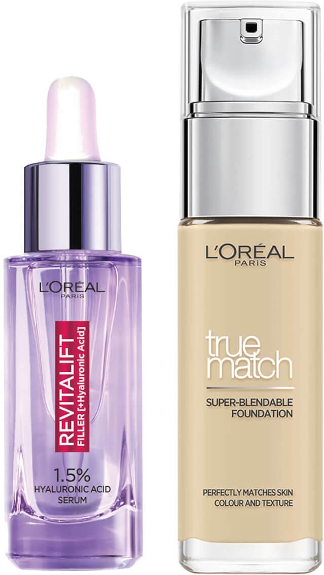 L’Oreal Paris Hyaluronic Acid Filler Serum and True Match Hyaluronic Acid Foundation Duo (Various Shades) - 1W Golden Iv...