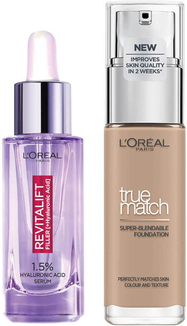 L’Oreal Paris Hyaluronic Acid Filler Serum and True Match Hyaluronic Acid Foundation Duo (Various Shades) - 4N Beige