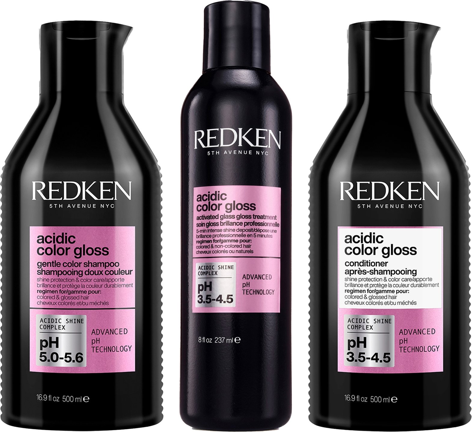 Redken Acidic Color Gloss Sulphate-Free Shampoo 500ml, Activated Glass Gloss Treatment 237ml and Conditioner 500ml Bundl...