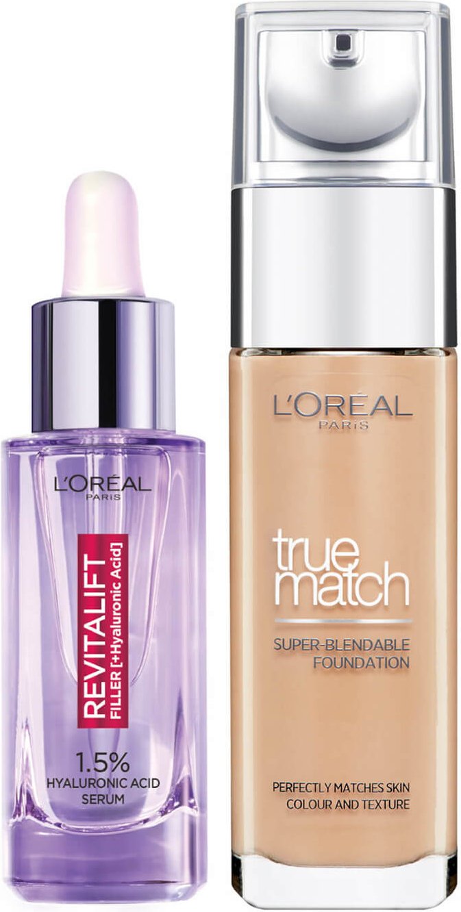 L’Oreal Paris Hyaluronic Acid Filler Serum and True Match Hyaluronic Acid Foundation Duo (Various Shades) - 6.5W Golden ...