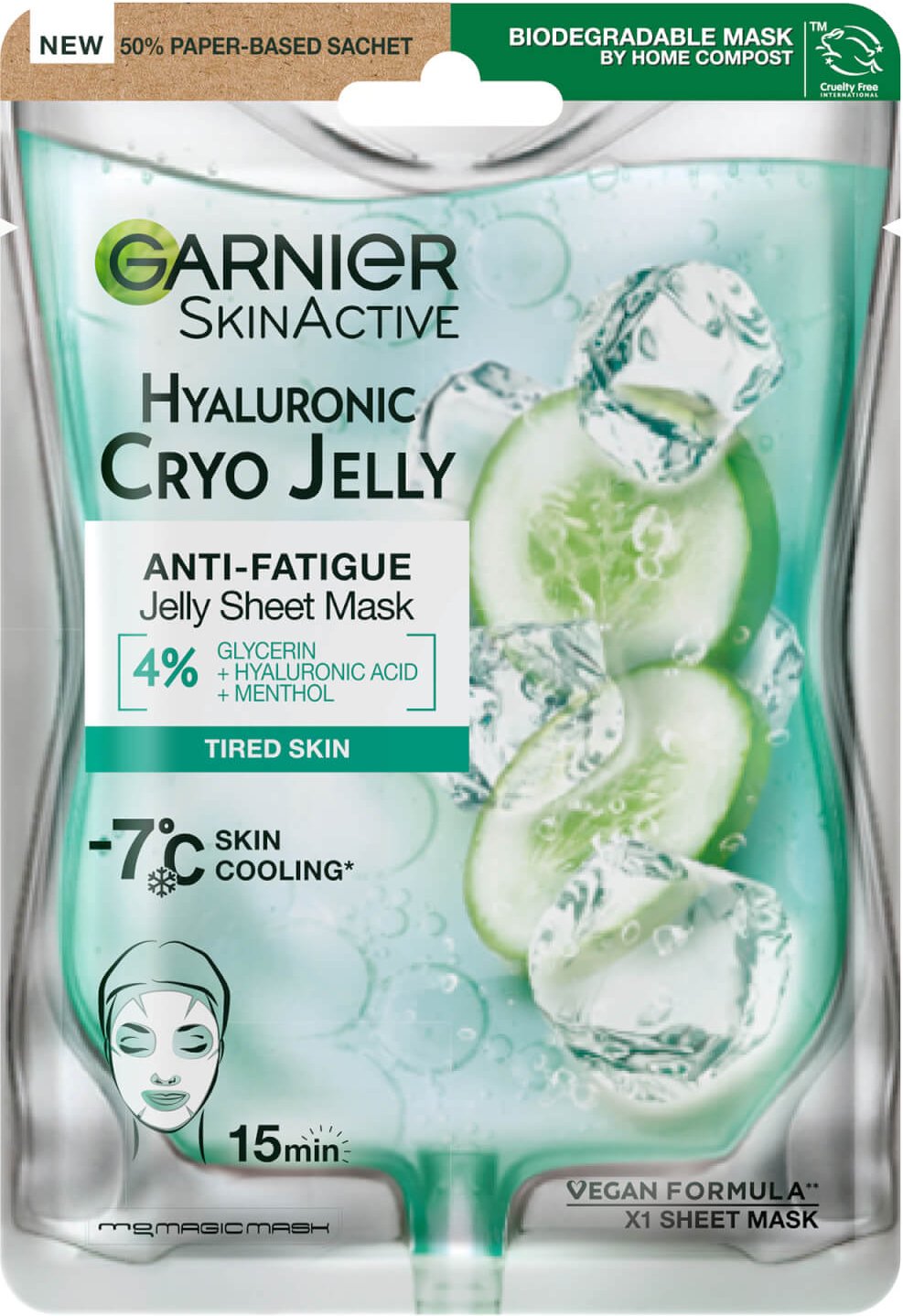 Garnier Anti-Fatigue Hyaluronic Acid and Icy Cucumber Cryo Jelly Face Mask 27g