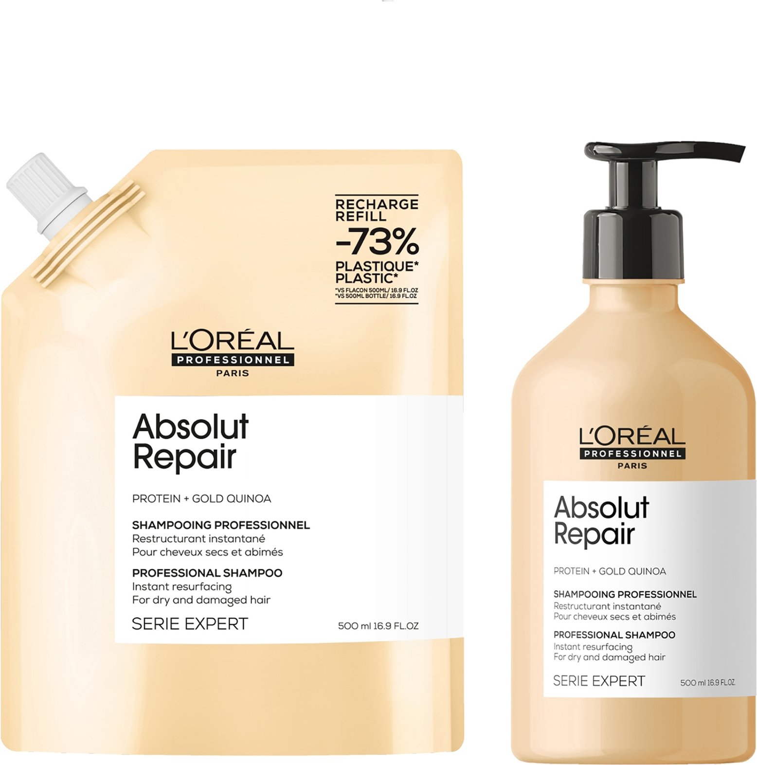 L’Oréal Professionnel Absolut Repair Shampoo 500ml and Refill Pack 500ml for dry & damaged hair